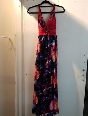 Ever Pretty Fuchsia Bodice Floral Print Maxi Dress